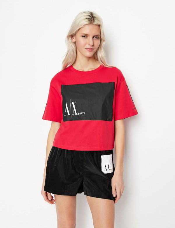 ARMANI EXCHANGE-T-shirt DONNA ROSSA cropped in cotone organico