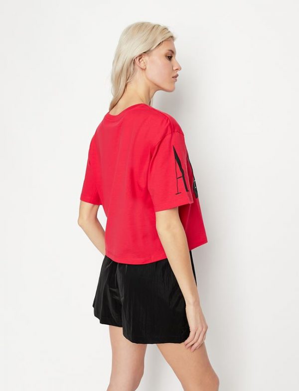 ARMANI EXCHANGE-T-shirt DONNA ROSSA cropped in cotone organico