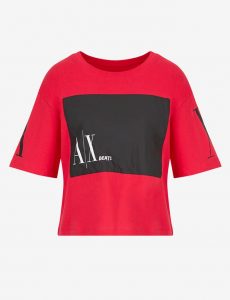 ARMANI EXCHANGE-T-shirt DONNA ROSSA cropped in cotone organico