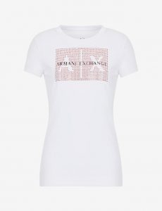 ARMANI EXCHANGE-T-shirt slim fit con strass DONNA BIANCA