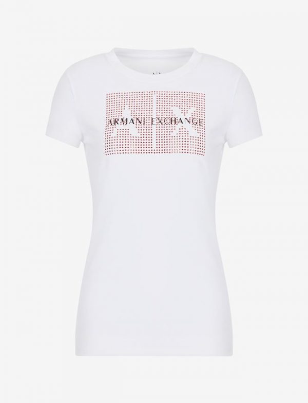 ARMANI EXCHANGE-T-shirt slim fit con strass DONNA BIANCA