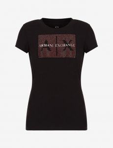 ARMANI EXCHANGE-T-shirt slim fit con strass DONNA NERO