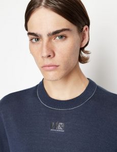 ARMANI EXCHANGE – Maglioncino Uomo Girocollo e Tinta Unita Blue Navy