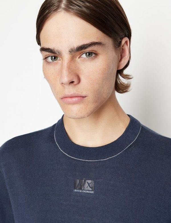 ARMANI EXCHANGE – Maglioncino Uomo Girocollo e Tinta Unita Blue Navy