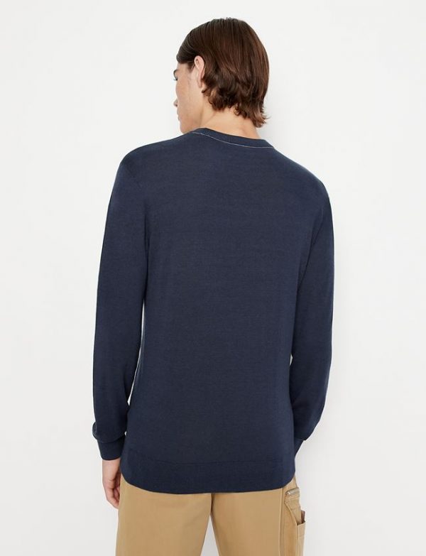 ARMANI EXCHANGE – Maglioncino Uomo Girocollo e Tinta Unita Blue Navy