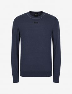 ARMANI EXCHANGE – Maglioncino Uomo Girocollo e Tinta Unita Blue Navy