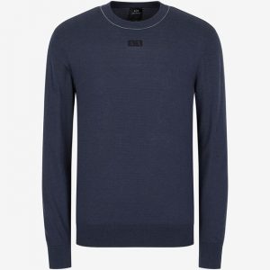 ARMANI EXCHANGE – Maglioncino Uomo Girocollo e Tinta Unita Blue Navy