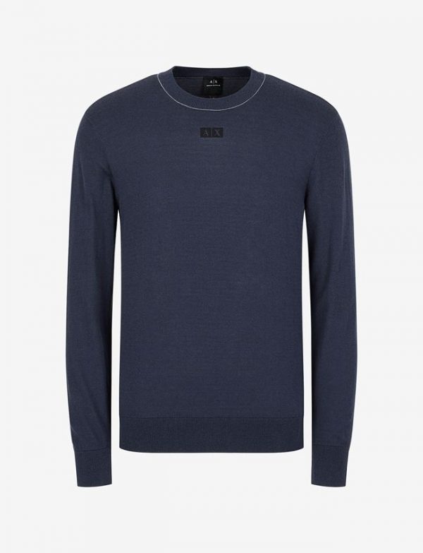 ARMANI EXCHANGE – Maglioncino Uomo Girocollo e Tinta Unita Blue Navy