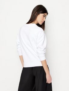 ARMANI EXCHANGE – Felpa Donna Tinta Unita con Stampa Sfondo a Contrasto Bianco