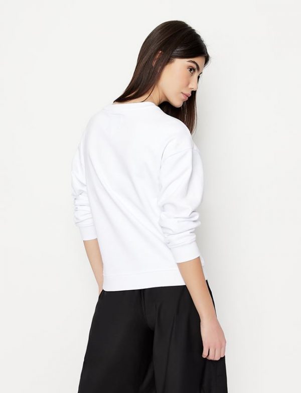 ARMANI EXCHANGE – Felpa Donna Tinta Unita con Stampa Sfondo a Contrasto Bianco