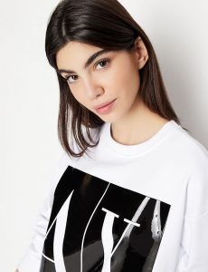ARMANI EXCHANGE – Felpa Donna Tinta Unita con Stampa Sfondo a Contrasto Bianco