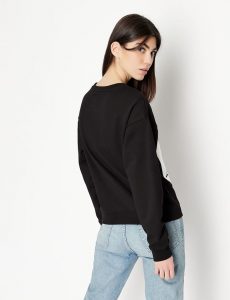 ARMANI EXCHANGE – Felpa Donna Tinta Unita con Stampa Sfondo a Contrasto Nera