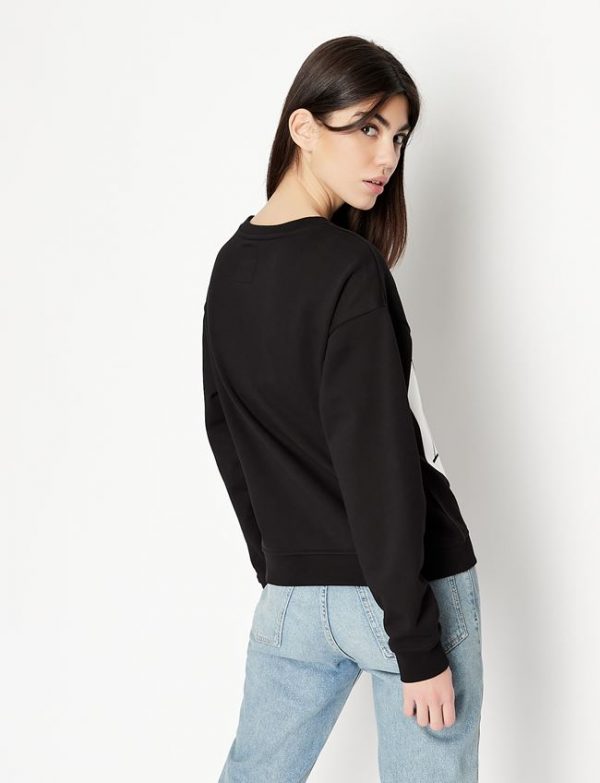 ARMANI EXCHANGE – Felpa Donna Tinta Unita con Stampa Sfondo a Contrasto Nera