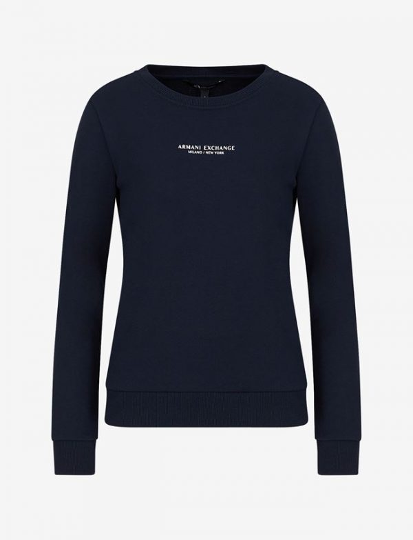 ARMANI EXCHANGE – Felpa Donna Girocollo con Scritta Logo Blu Navy