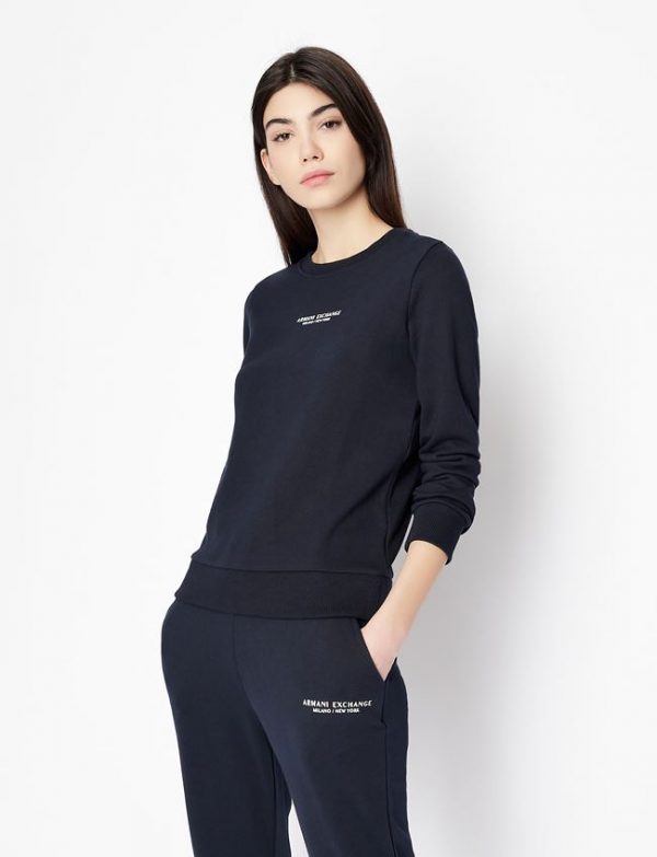 ARMANI EXCHANGE – Felpa Donna Girocollo con Scritta Logo Blu Navy