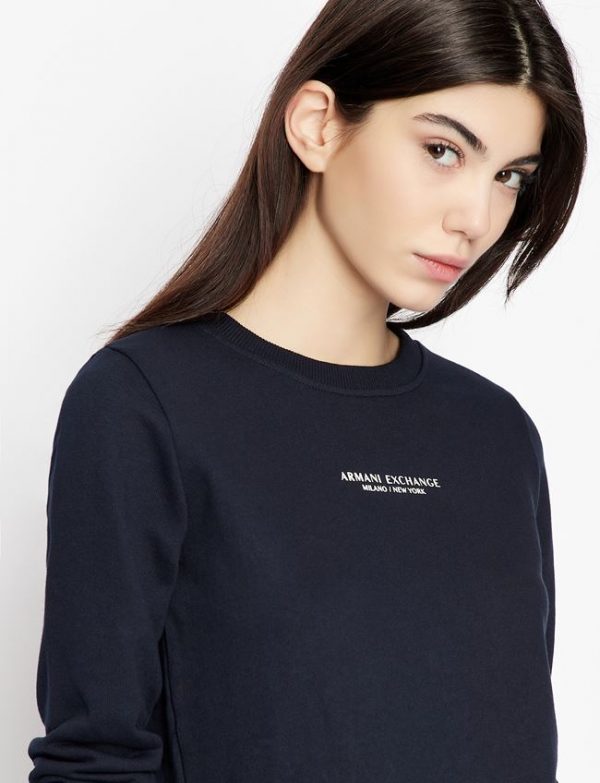 ARMANI EXCHANGE – Felpa Donna Girocollo con Scritta Logo Blu Navy