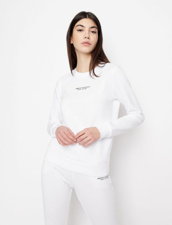 ARMANI EXCHANGE – Felpa Donna Girocollo con Scritta Logo Bianco
