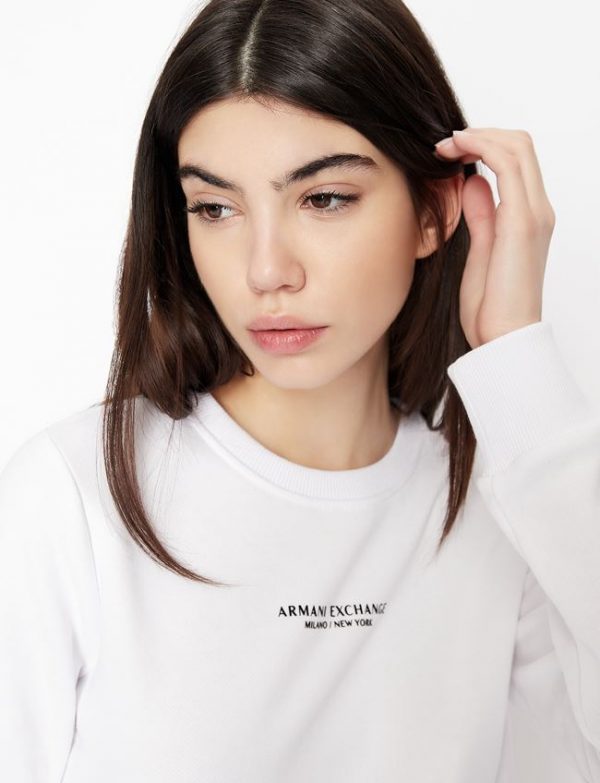 ARMANI EXCHANGE – Felpa Donna Girocollo con Scritta Logo Bianco