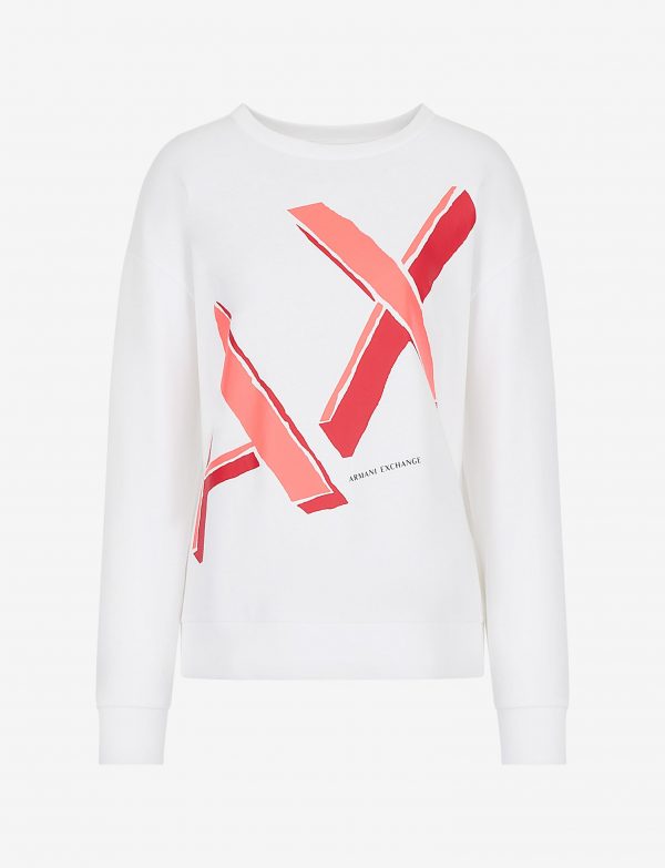 ARMANI EXCHANGE – Felpa Donna Girocollo in Cotone Organico Bianco