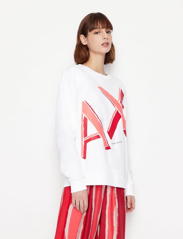 ARMANI EXCHANGE – Felpa Donna Girocollo in Cotone Organico Bianco