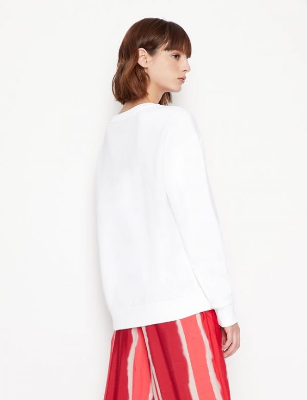 ARMANI EXCHANGE – Felpa Donna Girocollo in Cotone Organico Bianco
