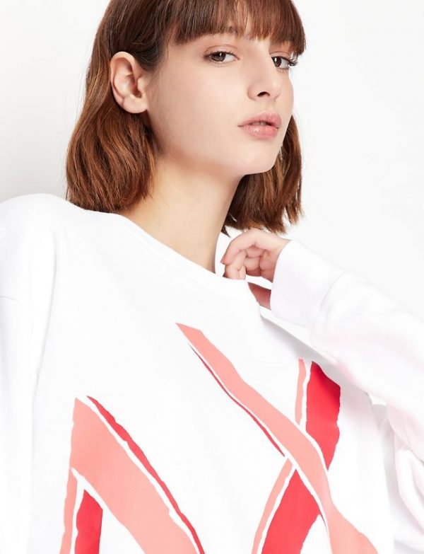 ARMANI EXCHANGE – Felpa Donna Girocollo in Cotone Organico Bianco