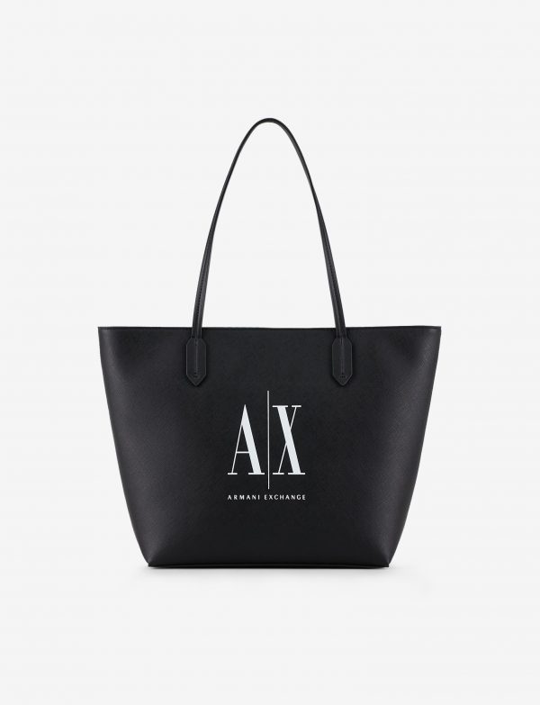 ARMANI EXCHANGE – Borsa Donna Shopper con Doppi Manici in Eco-Saffiano con Logo Nero