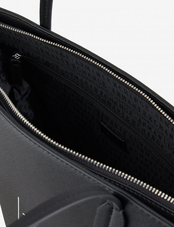 ARMANI EXCHANGE – Borsa Donna Shopper con Doppi Manici in Eco-Saffiano con Logo Nero