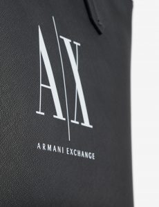 ARMANI EXCHANGE – Borsa Donna Shopper con Doppi Manici in Eco-Saffiano con Logo Nero