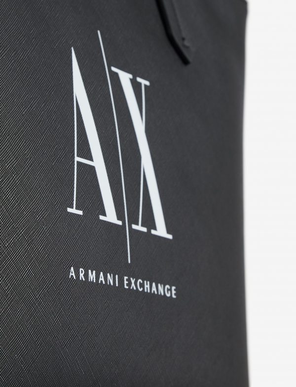 ARMANI EXCHANGE – Borsa Donna Shopper con Doppi Manici in Eco-Saffiano con Logo Nero