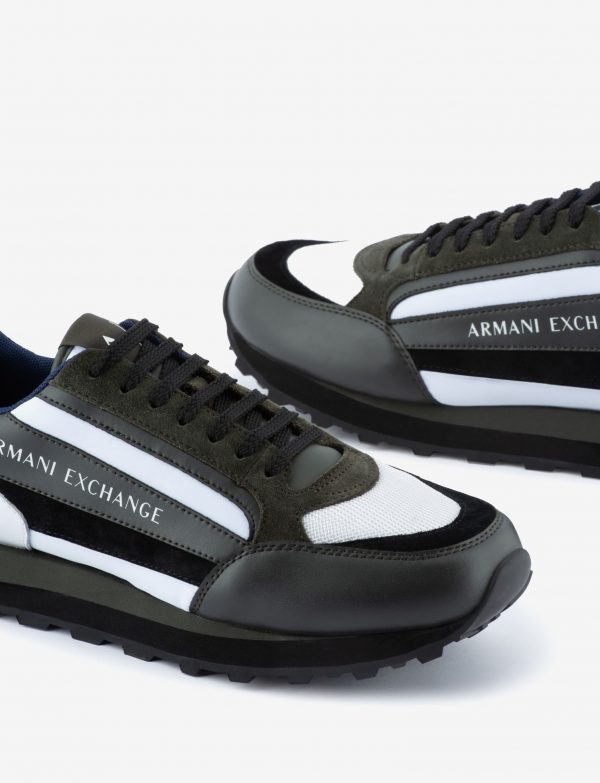 ARMANI EXCHANGE-Sneaker in pelle con scritta logo verde scuro
