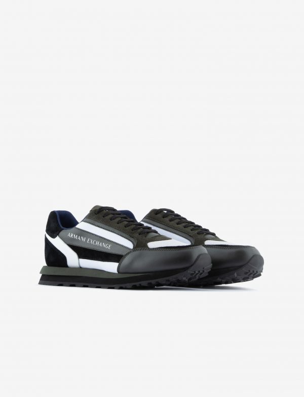ARMANI EXCHANGE-Sneaker in pelle con scritta logo verde scuro