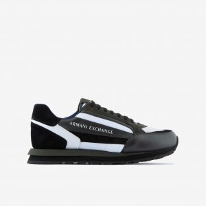 ARMANI EXCHANGE-Sneaker in pelle con scritta logo verde scuro