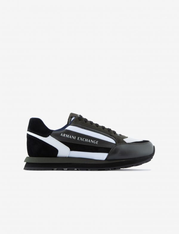 ARMANI EXCHANGE-Sneaker in pelle con scritta logo verde scuro