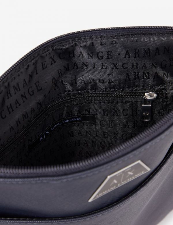 ARMANI EXCHANGE – Tracolla Uomo con Scritta Logo Impressa All-Over Nero
