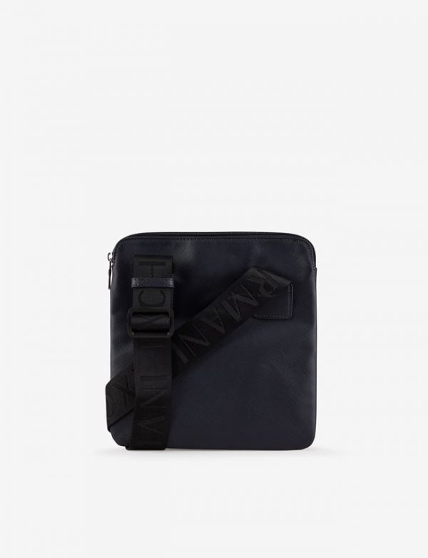 ARMANI EXCHANGE – Tracolla Uomo con Scritta Logo Impressa All-Over Nero