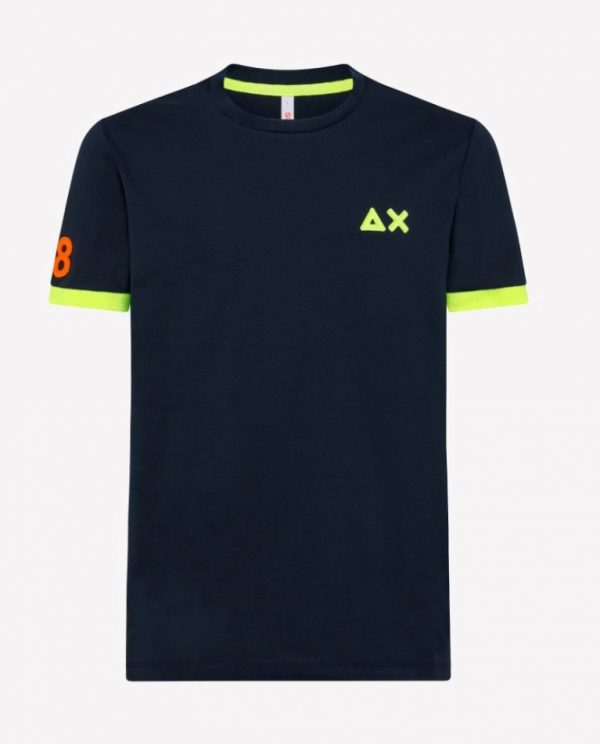 SUN68-T-Shirt UOMO LOGO FLUO BLUE