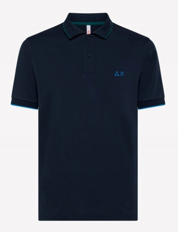 SUN68-Polo SMALL STRIPE ON COLLAR EL. NAVY BLUE