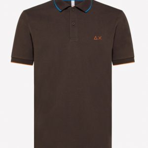 SUN68-Polo SMALL STRIPE ON COLLAR EL. MARRONE