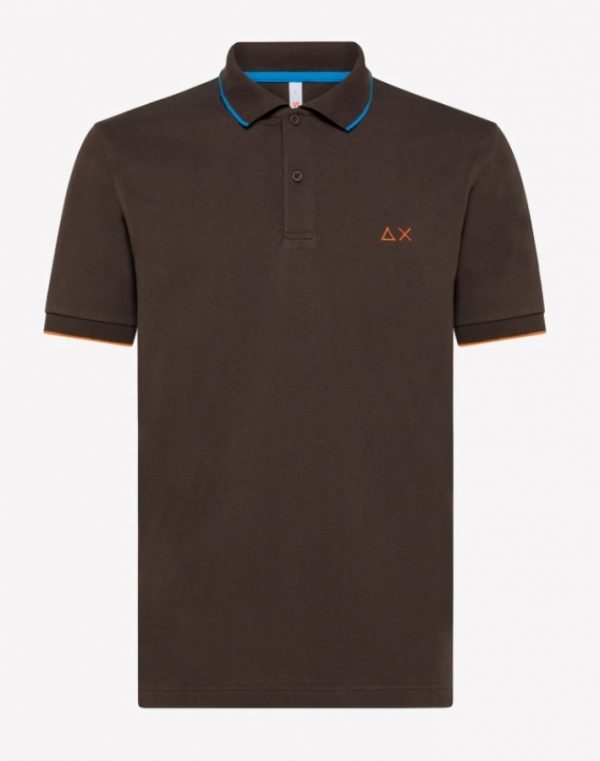 SUN68-Polo SMALL STRIPE ON COLLAR EL. MARRONE