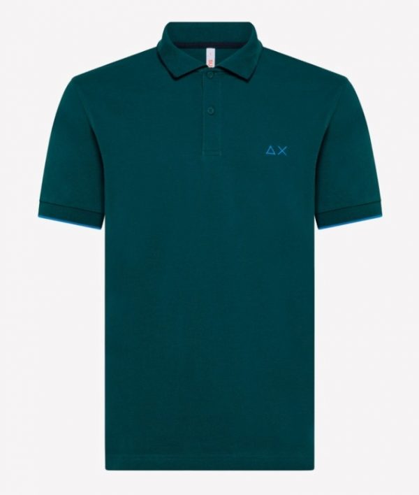 SUN68-Polo SMALL STRIPE ON COLLAR EL.VERDE INGLESE