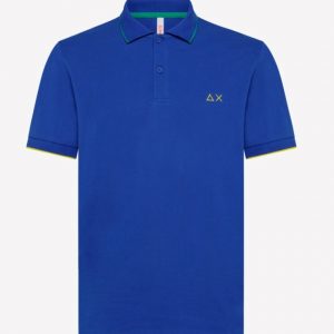 SUN68-Polo SMALL STRIPE ON COLLAR EL.BLUE ROYAL