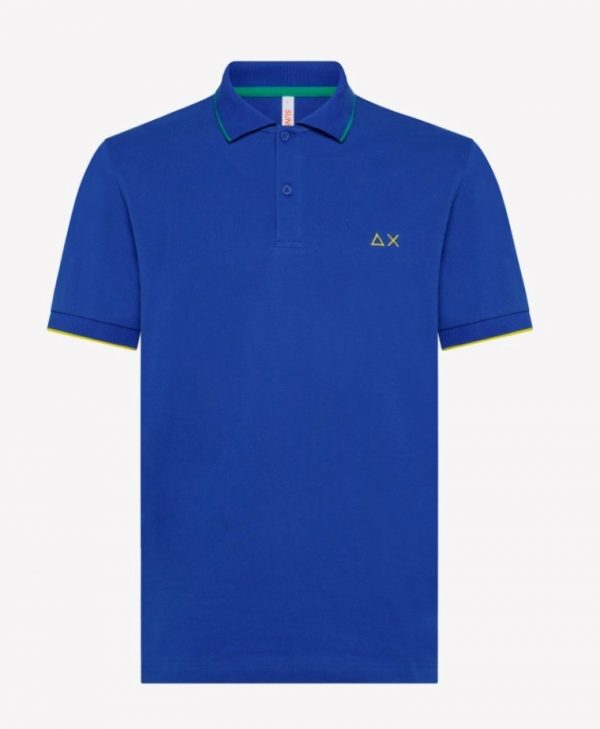 SUN68-Polo SMALL STRIPE ON COLLAR EL.BLUE ROYAL