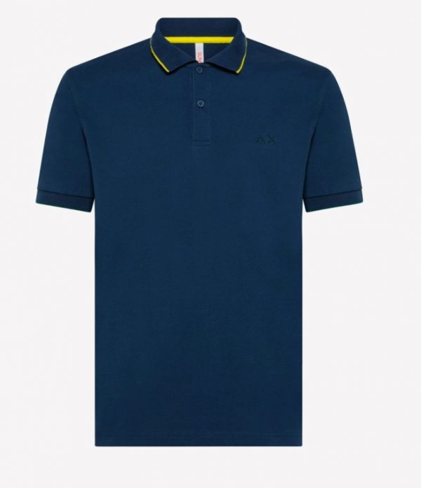SUN68-Polo UOMO SMALL STRIPE ON COLLAR EL. BLUE SCURO
