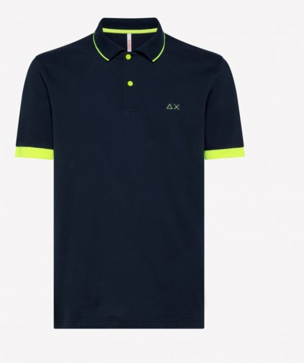 SUN68-Polo UOMO CON STRISCIA FLUO COL.BLUE NAVY
