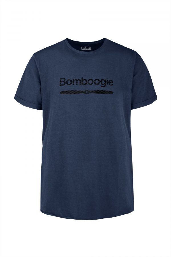 BOMBOOGIE-T-Shirt in Cotone con Stampa Bomboogie Orizzontale NIGHT BLUE