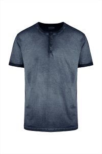 BOMBOOGIE-T-shirt in Cotone Tinta a Freddo con Abbottonatura a “Serafino” NIGHT BLUE FADE