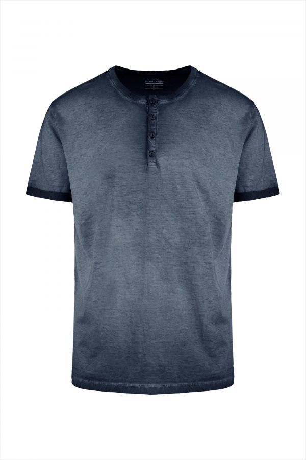 BOMBOOGIE-T-shirt in Cotone Tinta a Freddo con Abbottonatura a “Serafino” NIGHT BLUE FADE