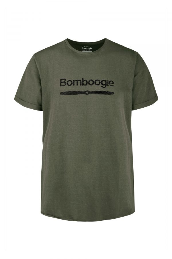 BOMBOOGIE-T-Shirt in Cotone con Stampa Bomboogie Orizzontale OLIVE NIGHT