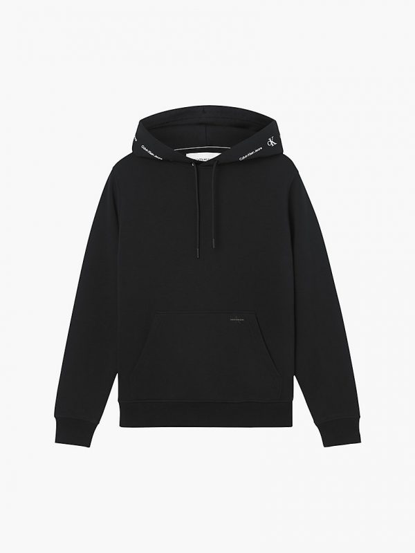 CALVIN KLEIN-Felpa CON CAPPUCCIO CON LOGO RICICLATO RIPETUTO NERO